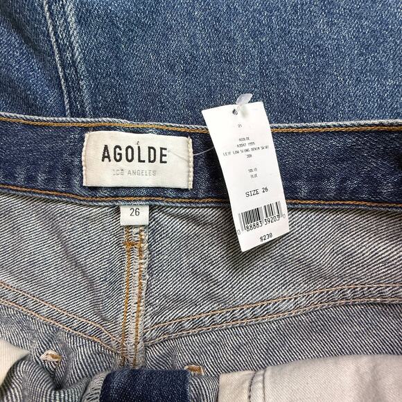 NWT AGOLDE Leif Low Slung Denim Maxi Skirt in Swing Blue Front Slit Size 26 - Picture 11 of 13